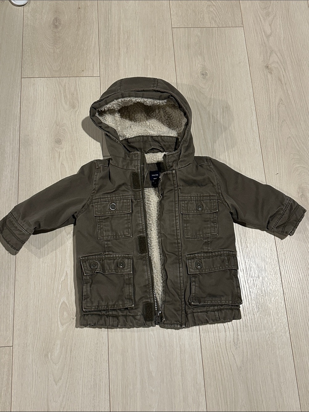 GAP Olive Hooded Sherpa-Lined Utility Coat